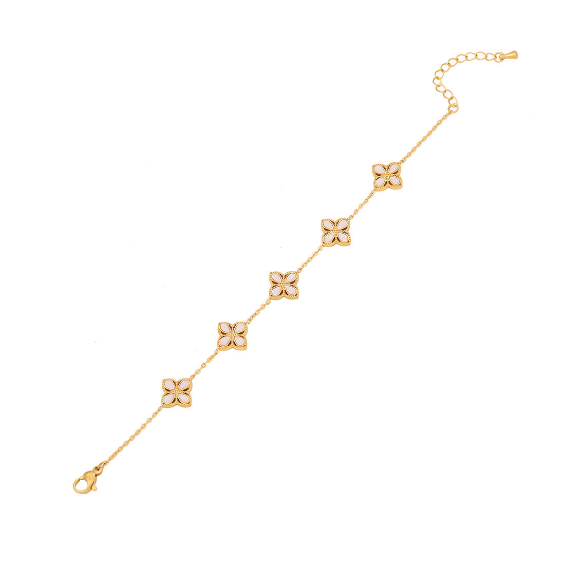 Bracciale da donna stile OL con fiore di zirconi in acciaio inossidabile con finitura placcata