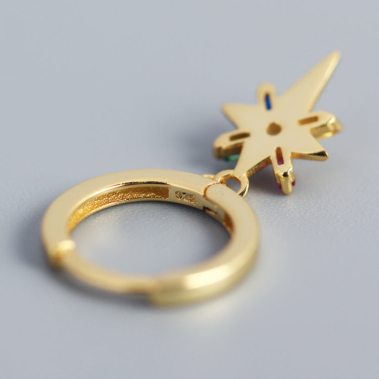 Minimalist 925 Sterling Silver Star Inlaid Rhinestone Hoop Earrings
