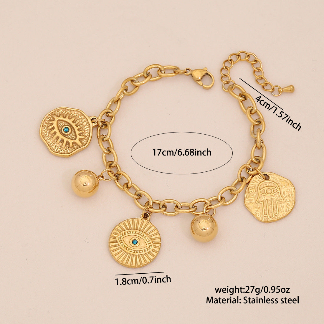 Bracciale in acciaio inossidabile a stella e luna geometriche con finitura galvanica da donna