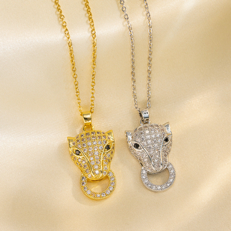 Minimalist Leopard Pendant Necklace in Titanium Steel with Micro-Pave Zirconia on O-Chain for Women