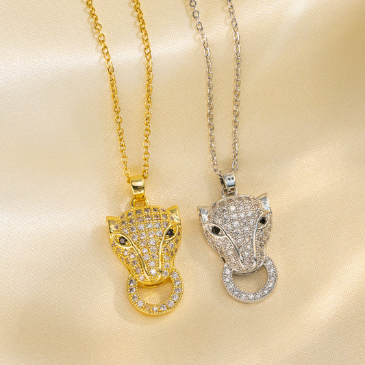 Minimalist Leopard Pendant Necklace in Titanium Steel with Micro-Pave Zirconia on O-Chain for Women