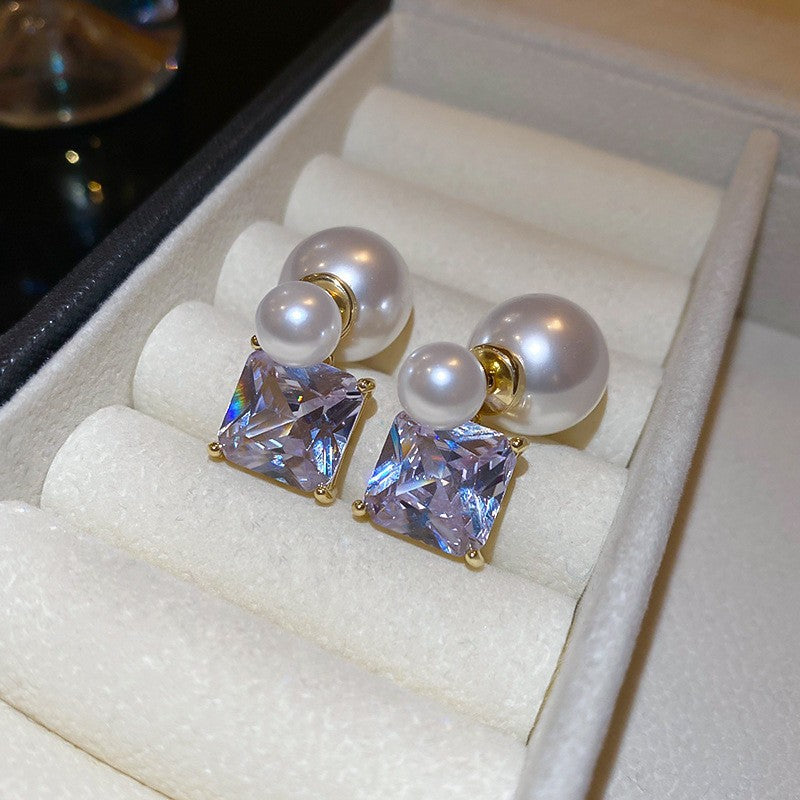 Orecchini floreali minimalisti con perle, perno in argento sterling 925 e strass, da donna