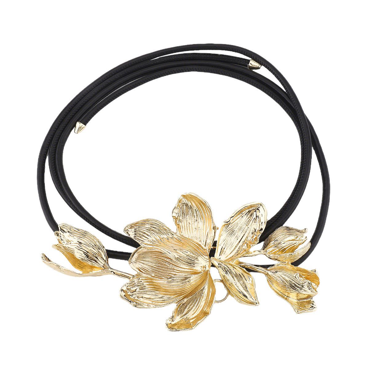 Vintage Tulip Flower Waist Chain for Women in Alloy with Leather Cord Adjustable Multi-Loop Design