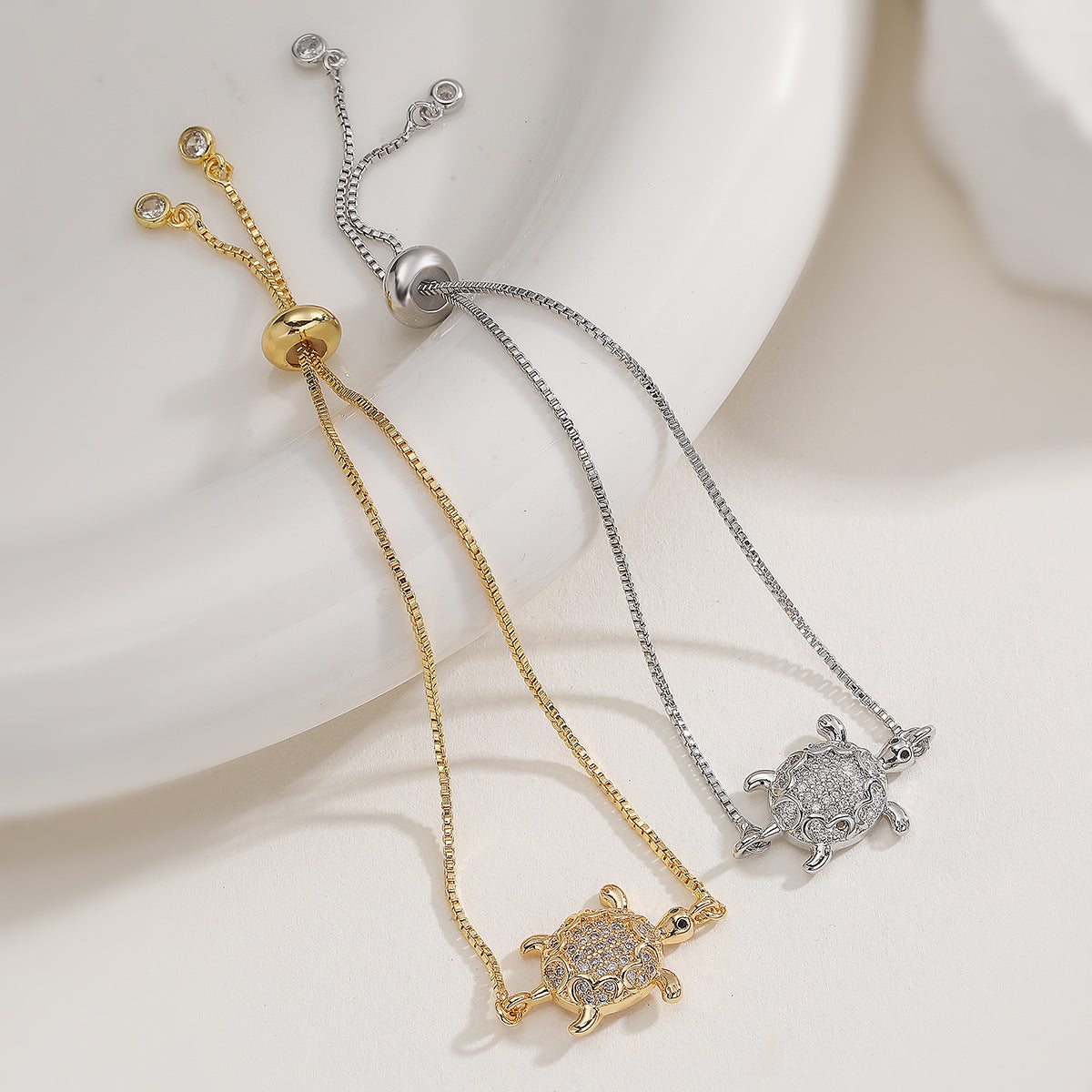 18K Gold Plated Brass Cubic Zirconia Turtle Bracelet for Women