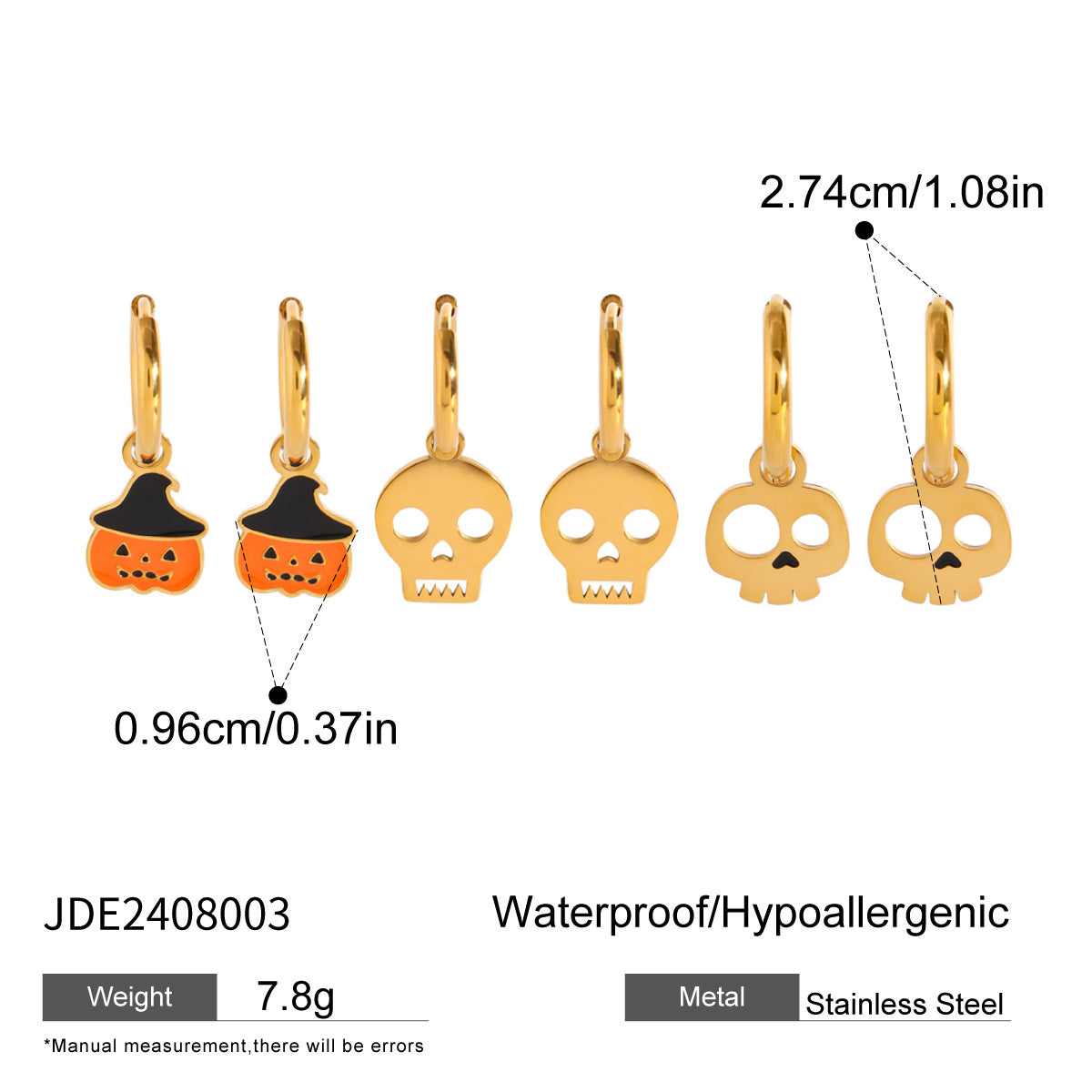 Geometric Stainless Steel Plated Pumpkin Skull Hoop Earrings for Women