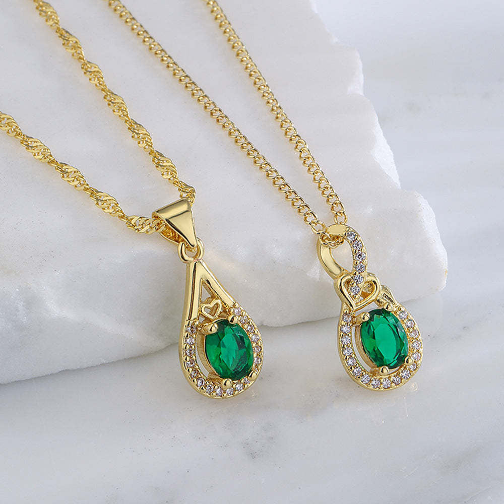 Geometric Pendant Necklace for Women with Copper Base Plated in 18K Gold and Zircon Inlay, Minimalist and Unique Clavicle Chain