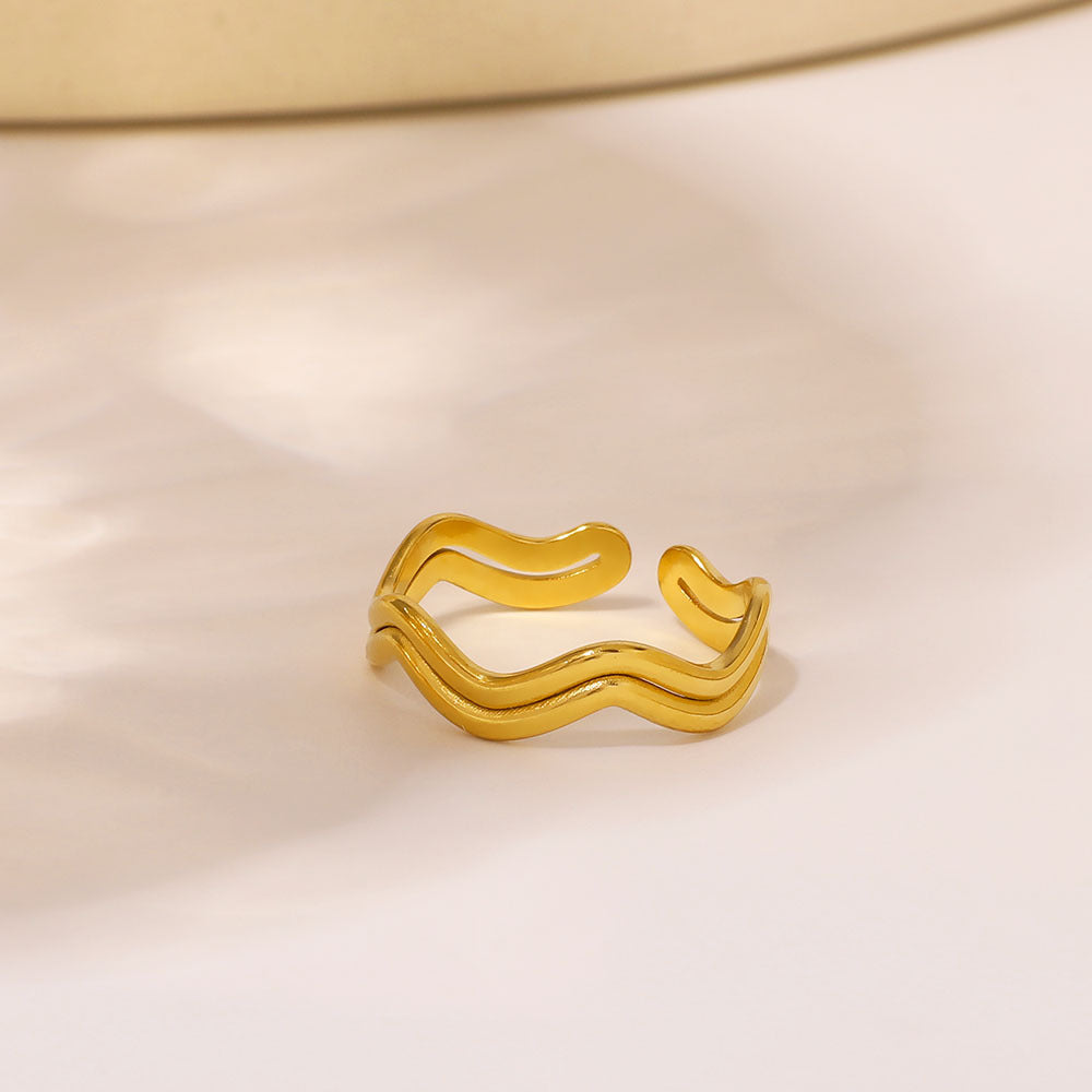 Minimalist Geometric Wave Stainless Steel Ring for Women and Men with Plated Finish