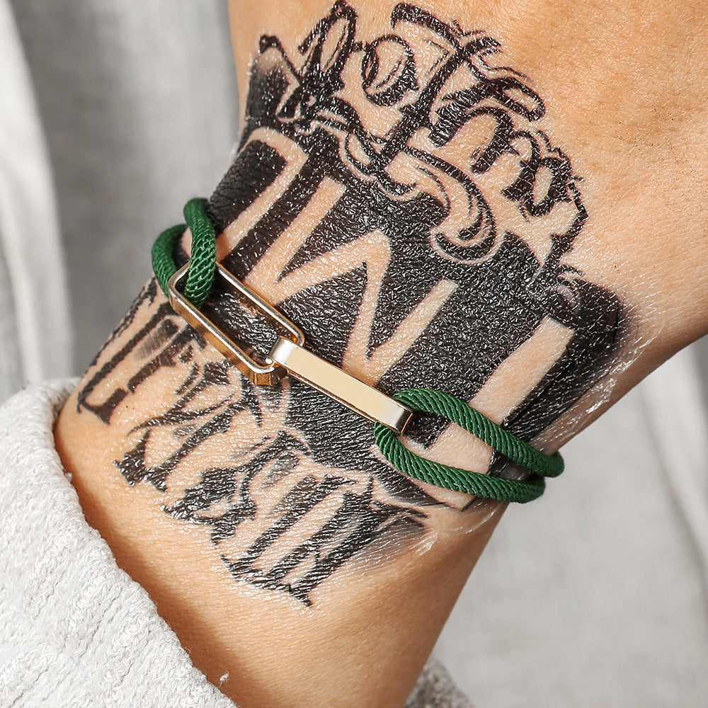 Hip-hop Mixed Materials Plated Adjustable Double Ring Braided Bracelet