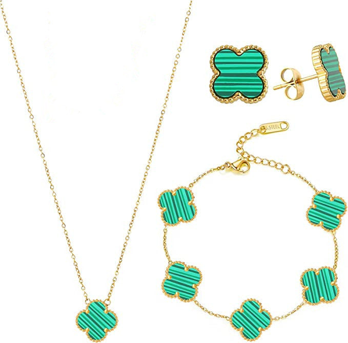 Pulsera minimalista de acero de titanio con forma de trébol e incrustaciones de nácar para mujer