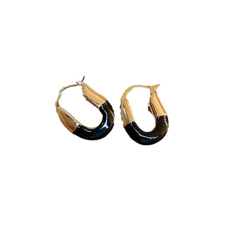 Vintage Geometric Earrings with Black Enamel and Pearl Accents on 925 Sterling Silver Posts