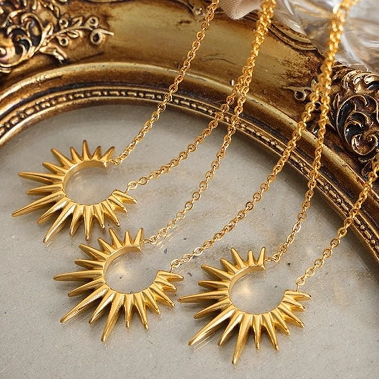 Sunflower Geometric Titanium Steel Plated Pendant Necklace for Women