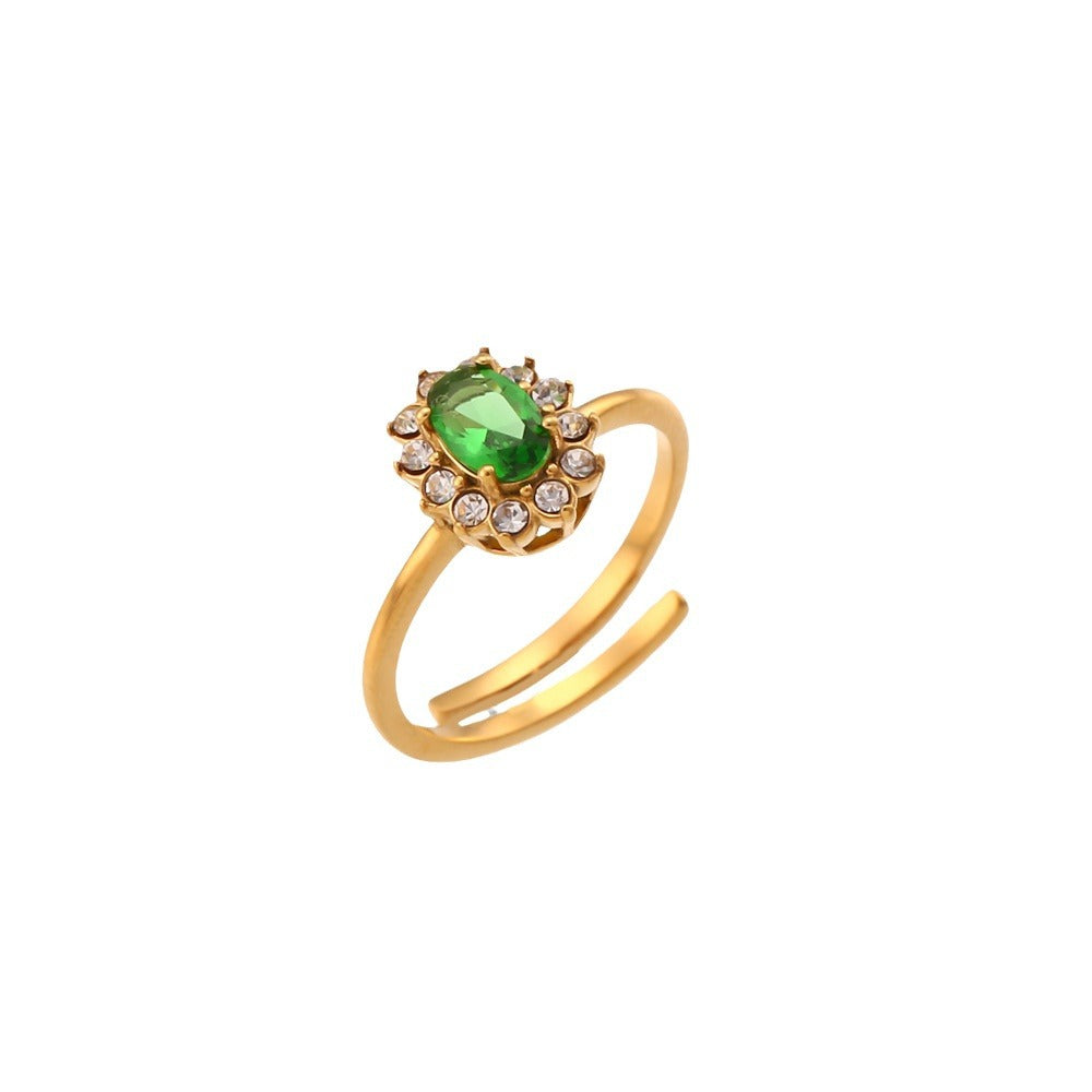 Minimalist Luxe Oval-Shaped Stainless Steel Plated 18K Gold Adjustable Ring with Cubic Zirconia