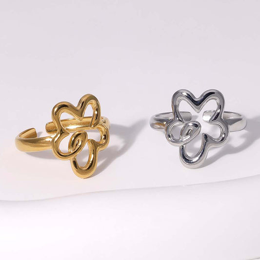 Sweet Minimalist Floral Plated Stainless Steel Open Ring for Women