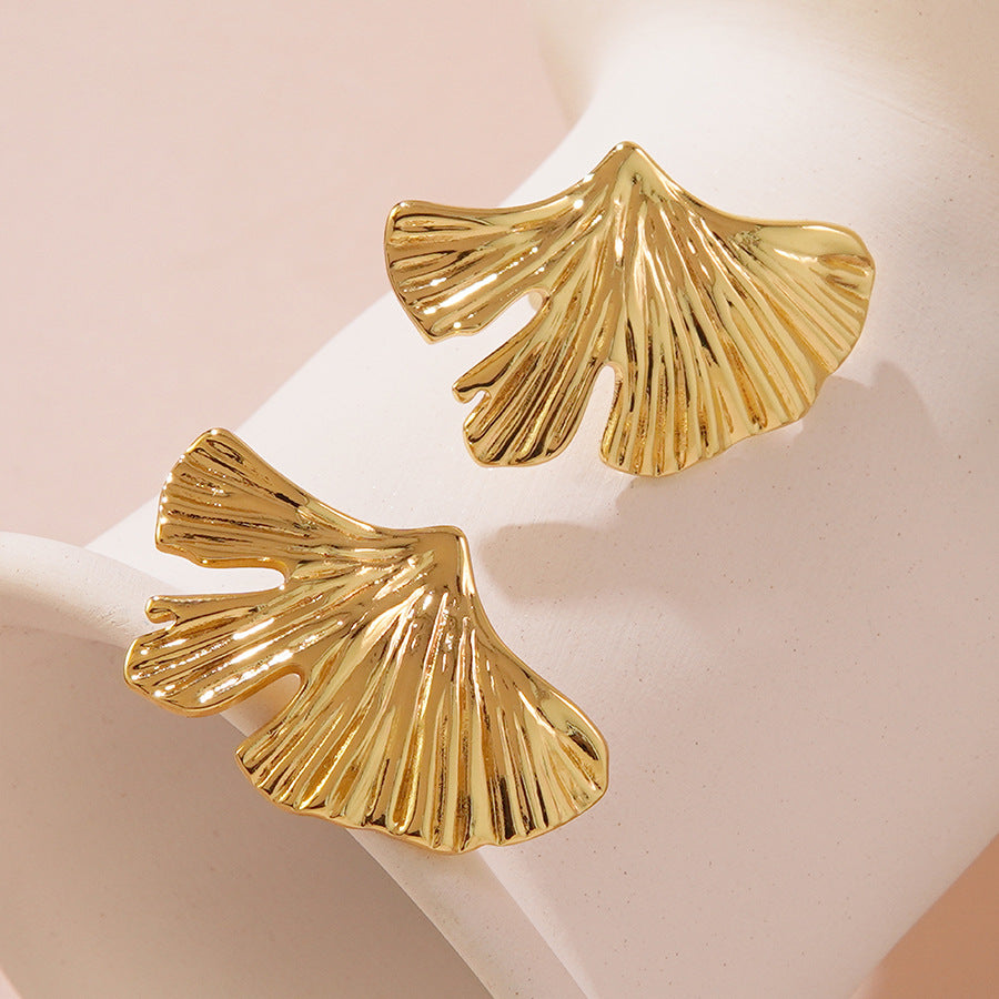 Unique Ginkgo Leaf Stamped Stainless Steel Earrings for Women