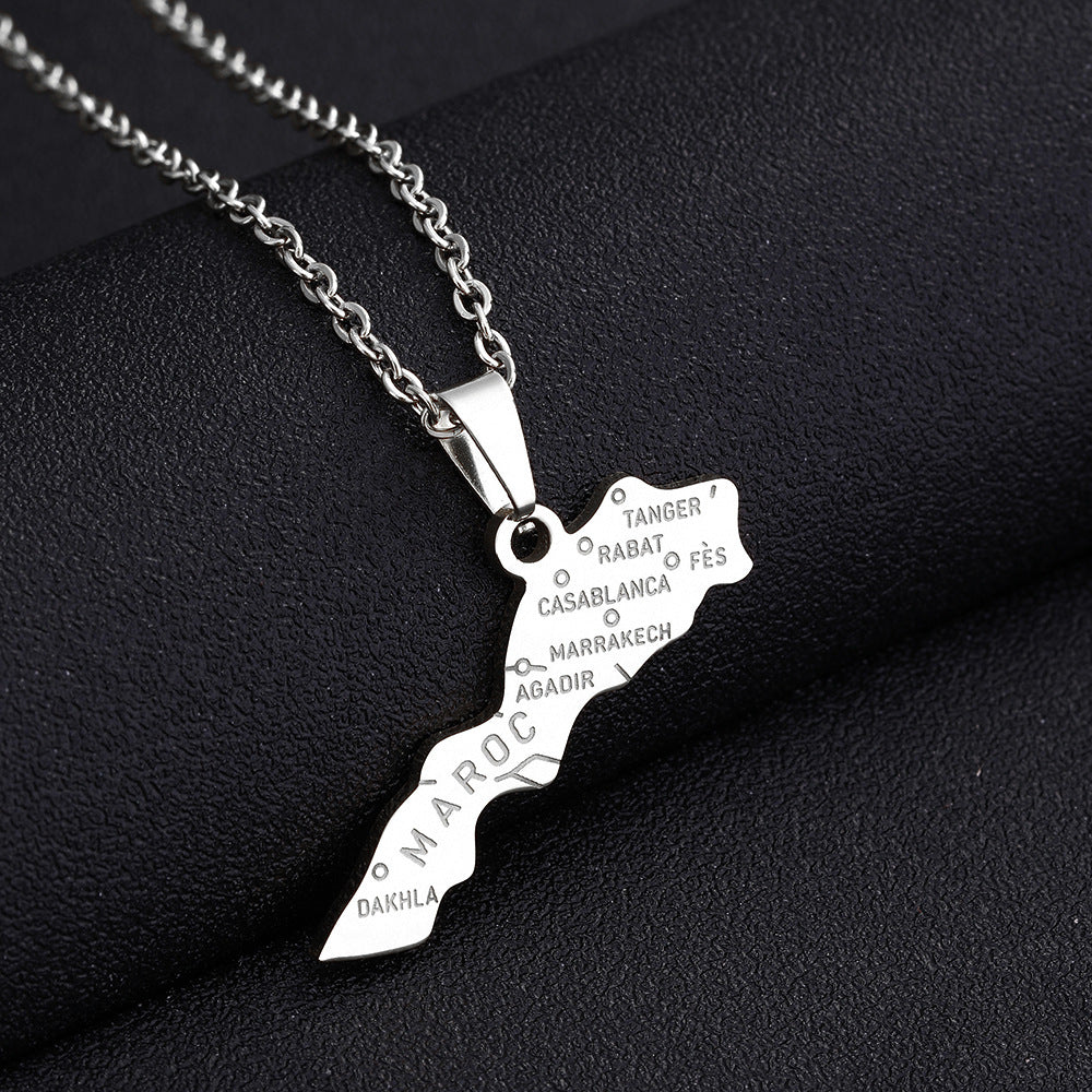 Collana con pendente geometrico minimalista marocchino da donna e uomo in acciaio inossidabile con pendente in acciaio al titanio e catena a O elettroplaccata