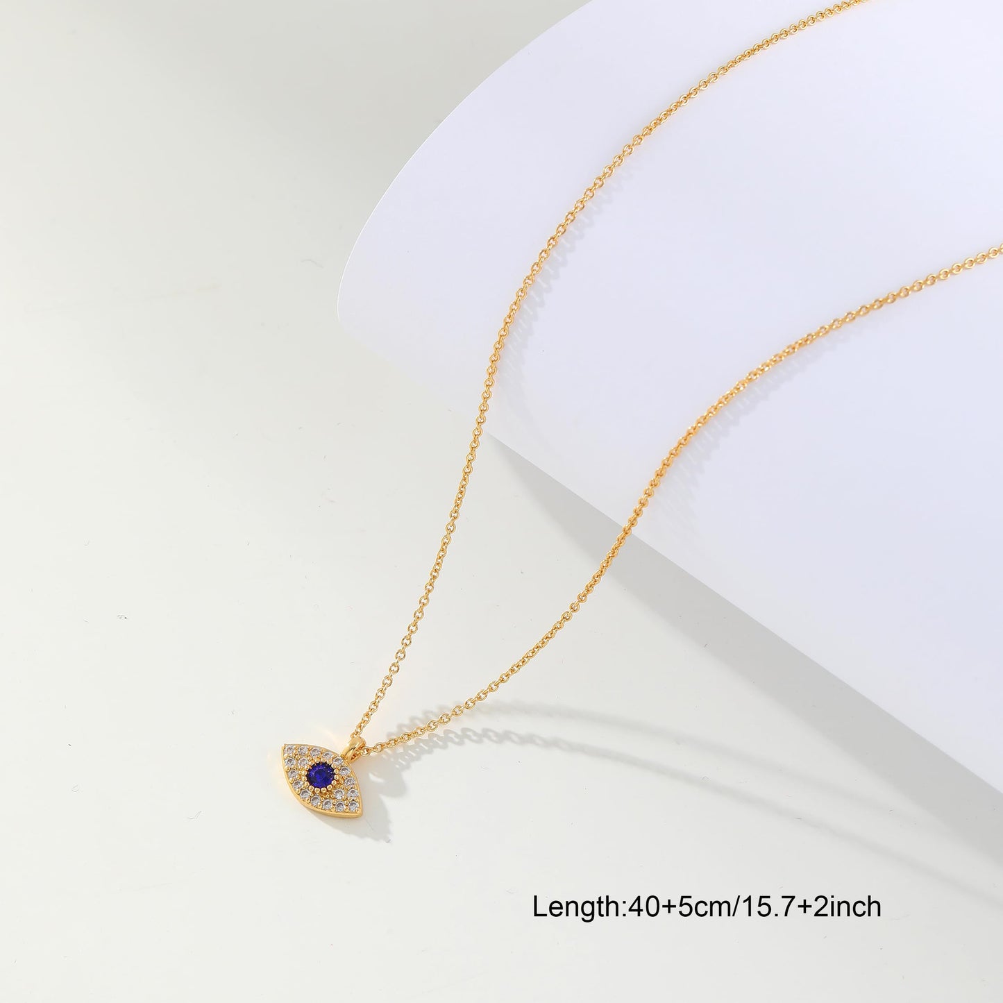 Gold Plated Brass Evil Eye Pendant with Cubic Zirconia on Adjustable Stainless Steel Cable Chain Necklace for Unisex