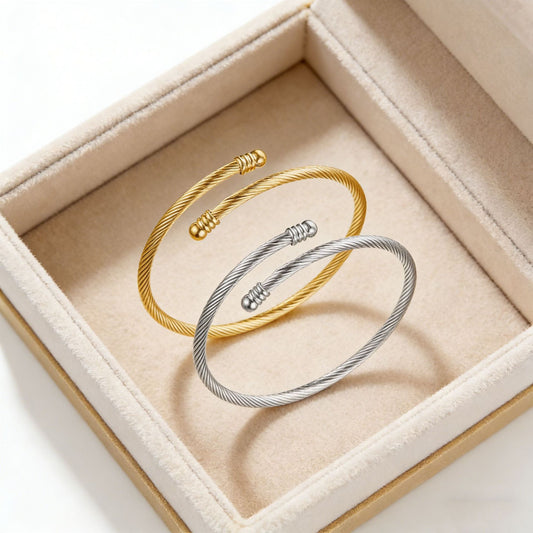 Bracciale di lusso con catena a cavo intrecciato geometrico in acciaio al titanio e acciaio inossidabile placcato