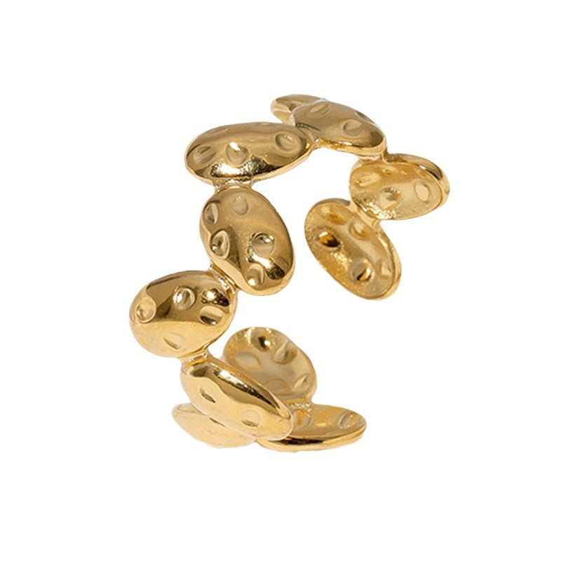Anillo abierto minimalista geométrico de acero inoxidable con acabado chapado para mujer