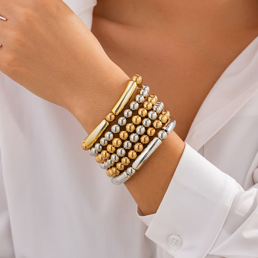Minimalist Geometric CCB Acrylic Pearl Plated Bracelet Set for Women