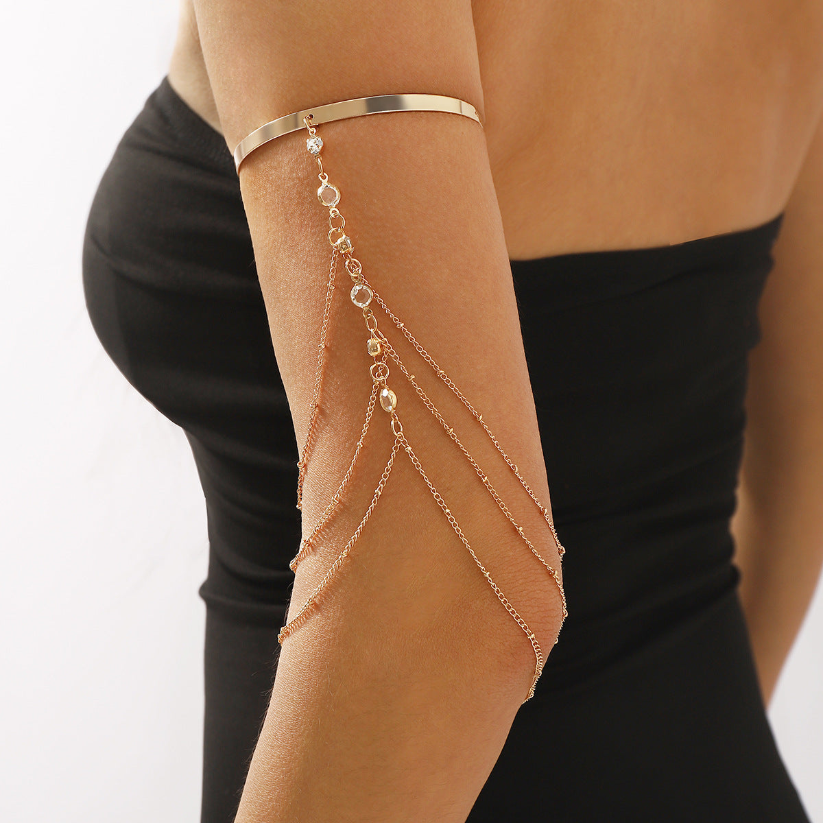 Brazalete Geométrico Minimalista con Colgante para Mujer con Diseño de Borla y Cadena, Brazalete de Hierro Electrochapado y Resina