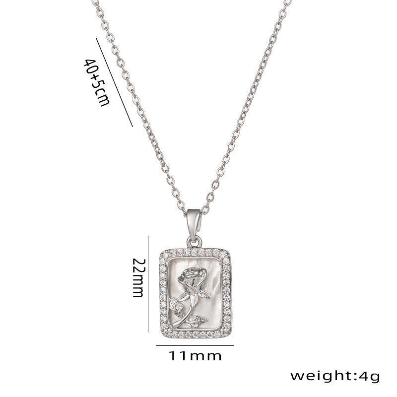 Elegant French-Style Geometric Rose Pendant Necklace for Women Made of Titanium Steel with Gold Inlay and O-Chain