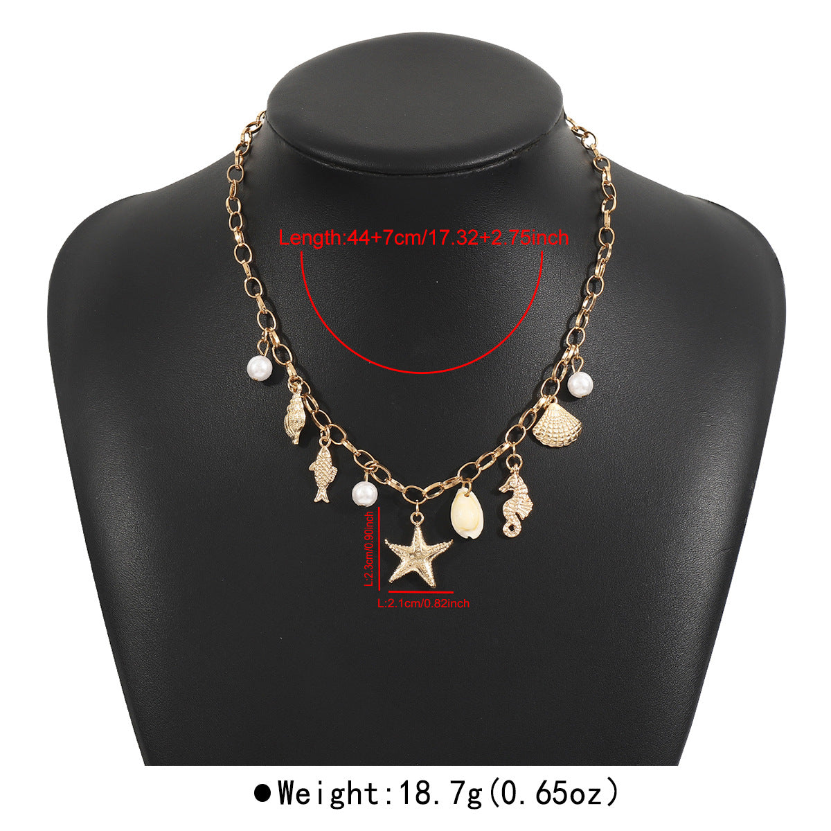 Collar con colgante geométrico estilo vacaciones con borlas de perlas y detalles de estrellas y conchas marinas en aleación con acabado chapado