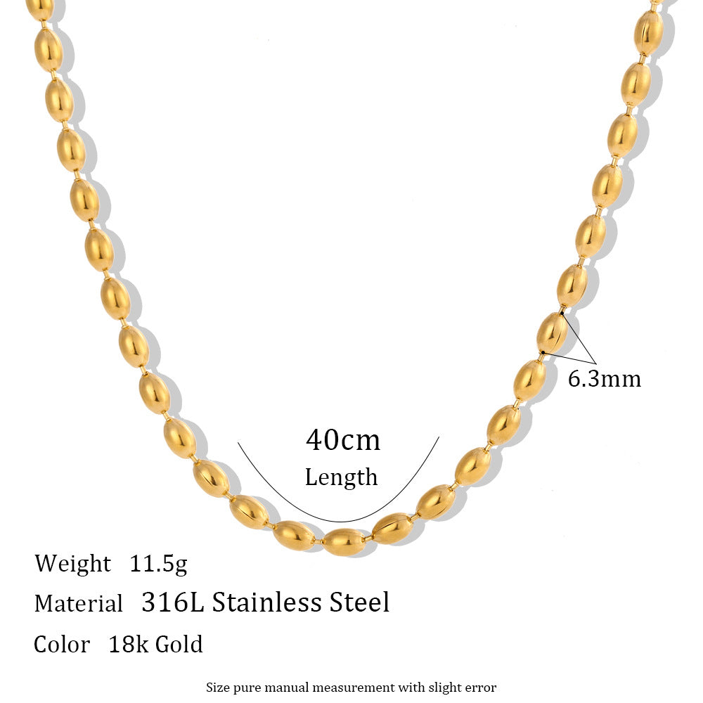 Collana con Perline Ovali Minimalista da Donna con Catena in Acciaio Inossidabile e Placcatura in Oro 18K
