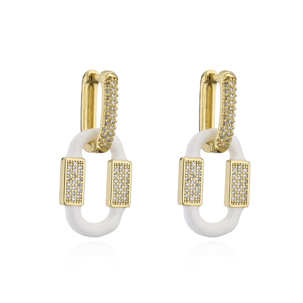 Minimalist Geometric Earrings in Copper with 18K Gold Plating and Micro-Paved Zirconia