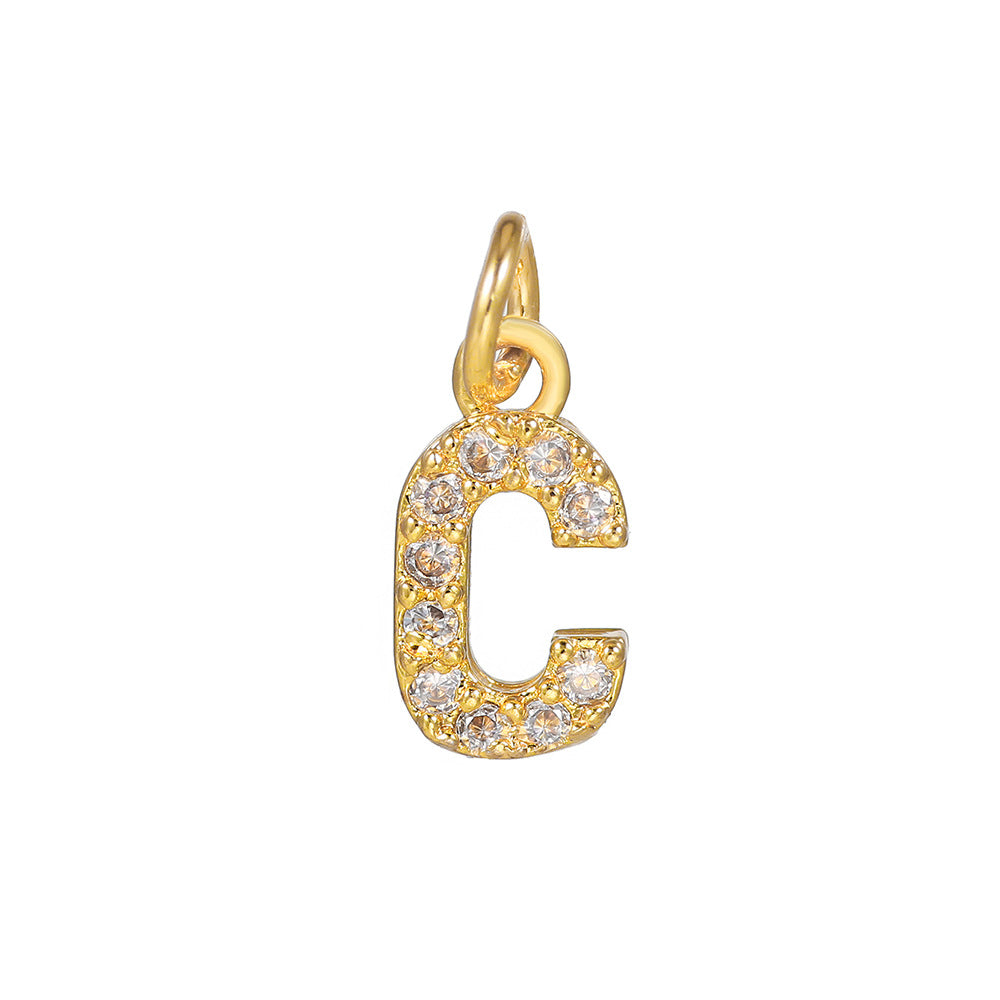 14K Gold Plated Brass Letter Pendant with Cubic Zirconia Charm Bar