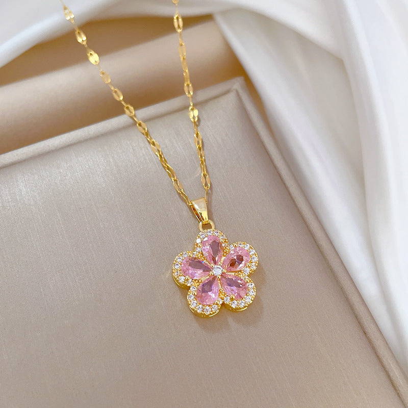 Luxury Sweet Flower Necklace and Earrings Set Titanium Steel Plated Jewelry