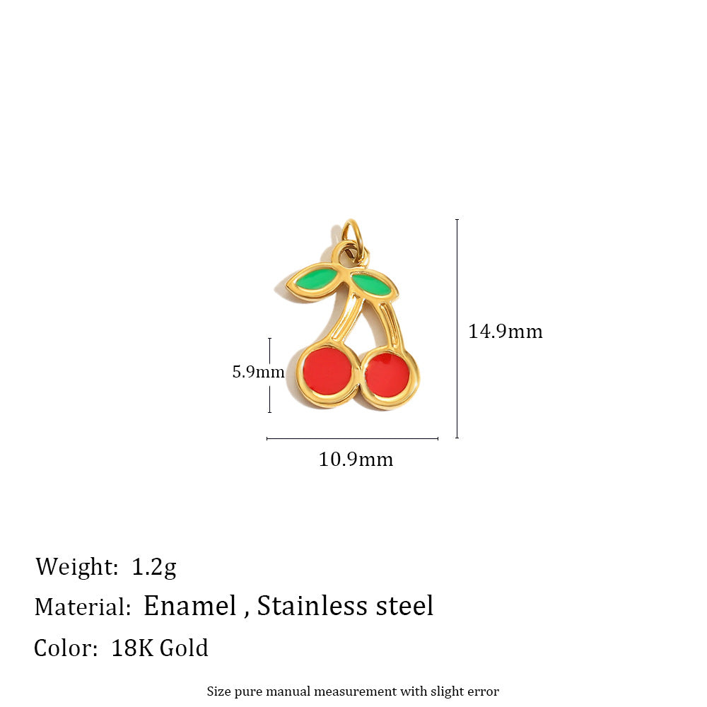 18K Gold Plated Drip Oil Stainless Steel Fruit Cherry Strawberry Charm Bar