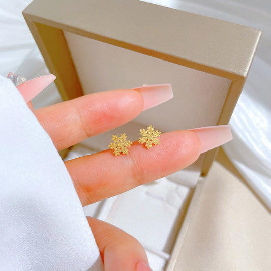Minimalist Titanium Steel Geometric Snowflake Earrings for Women with Gold Foil Finish Ideal for Formal Events and Everyday Wear