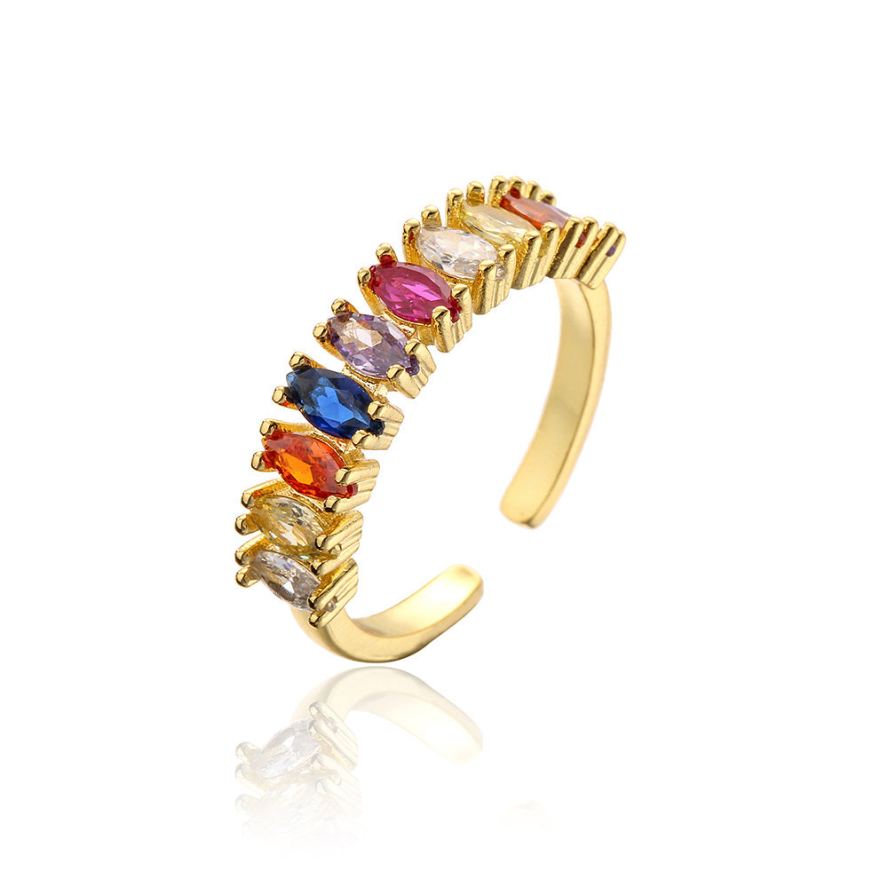 Minimalist Geometric Adjustable Ring in Copper with 18K Gold Plating and Micro-Paved Zirconia for Women