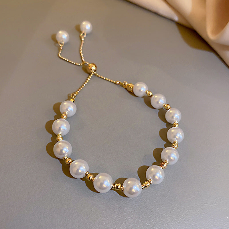 Vintage Luxury Geometric Cubic Zirconia Inlaid Pearl Bracelet for Women