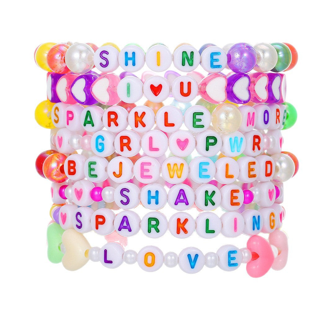Rainbow Letter Heart Pearl Bracelet