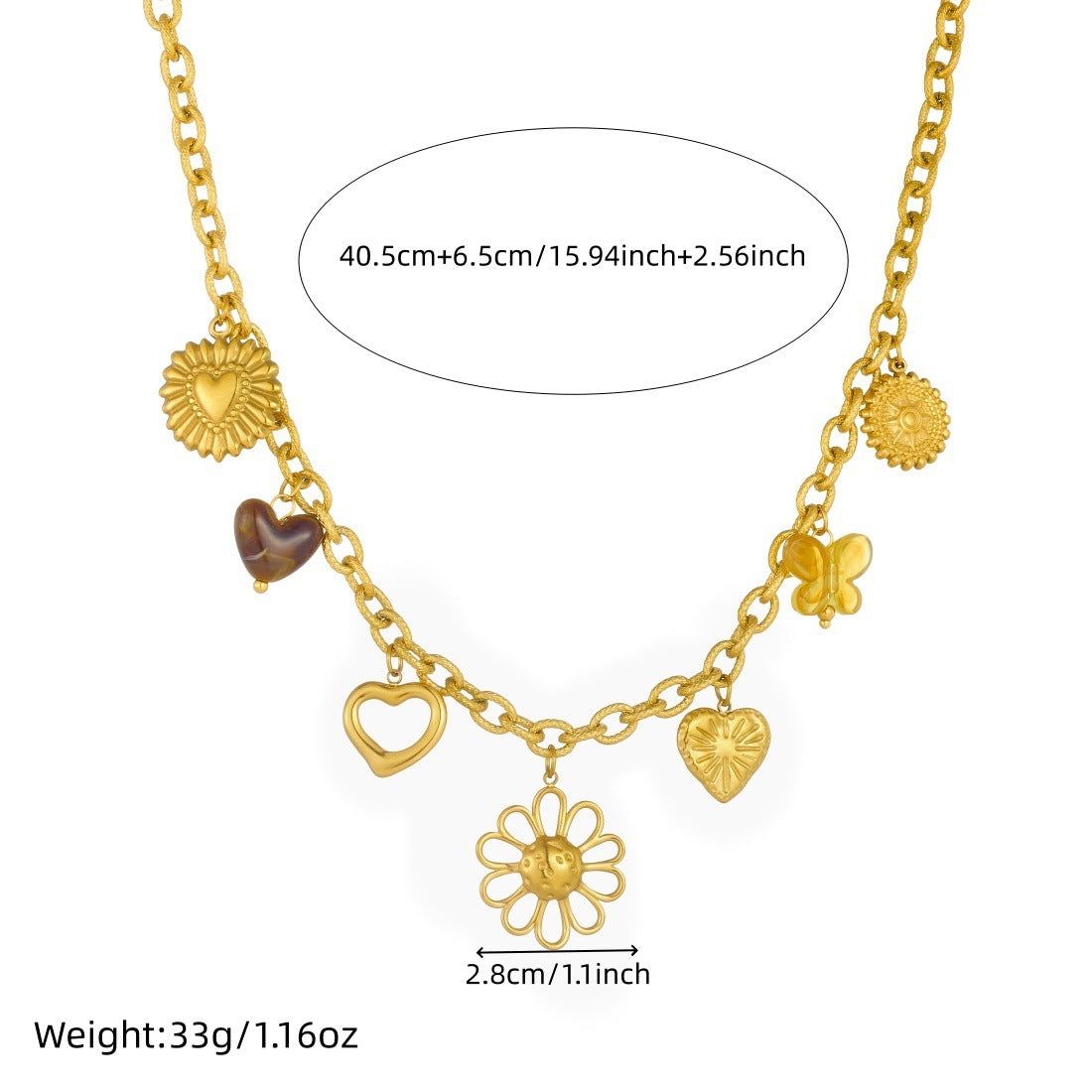 Vintage Gold Plated Hollow Sunflower Heart Compass Pendant Stainless Steel Necklace for Women