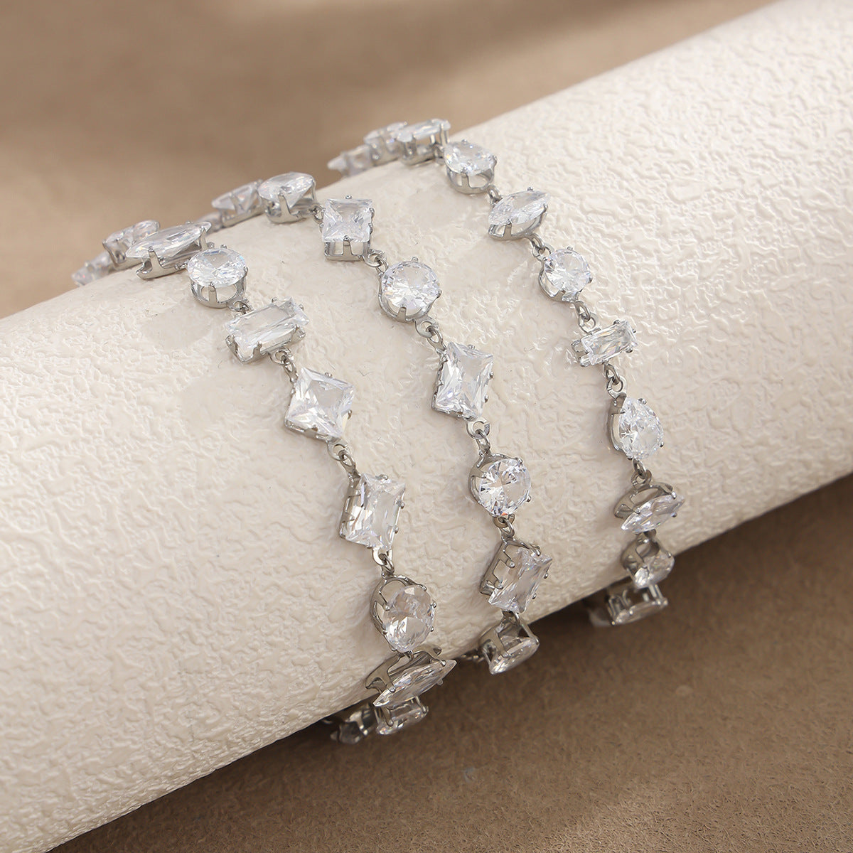 Geometric Teardrop Stainless Steel Plated Bracelet with Cubic Zirconia Inlay for Women