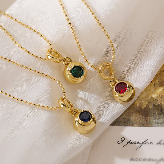 Collar Colgante Minimalista Geométrico de Cobre Bañado en Oro con Bola de Zirconia para Mujer