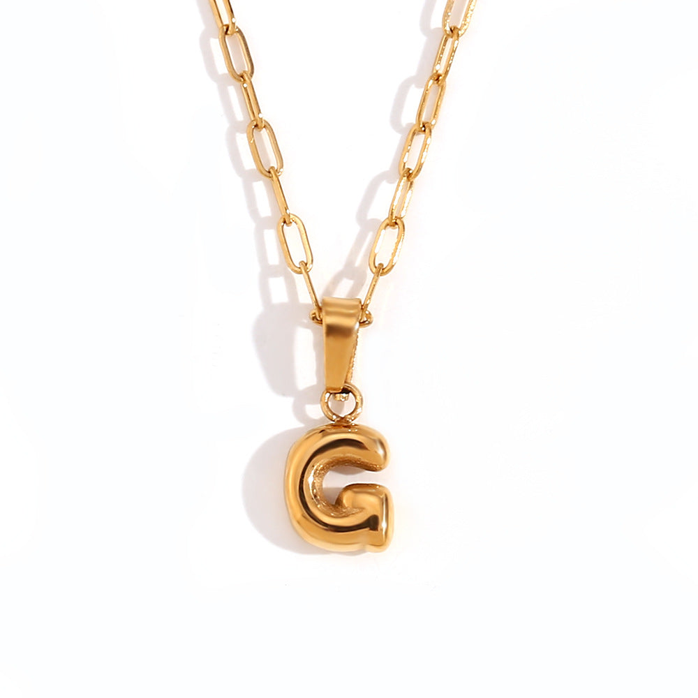 Minimalist Fashion Letter Pendant Necklace in Stainless Steel with 18K Gold Plating, Bubble-Inspired Mini Safety Pin Design for Women