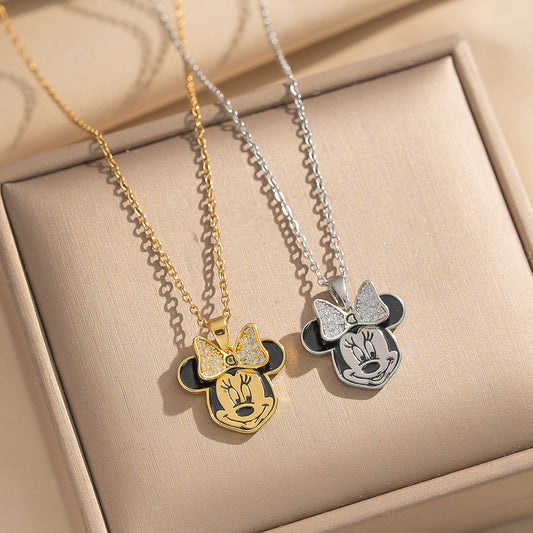 Collana con ciondolo in lega smaltata a forma di Topolino minimalista in acciaio al titanio placcato oro, unisex