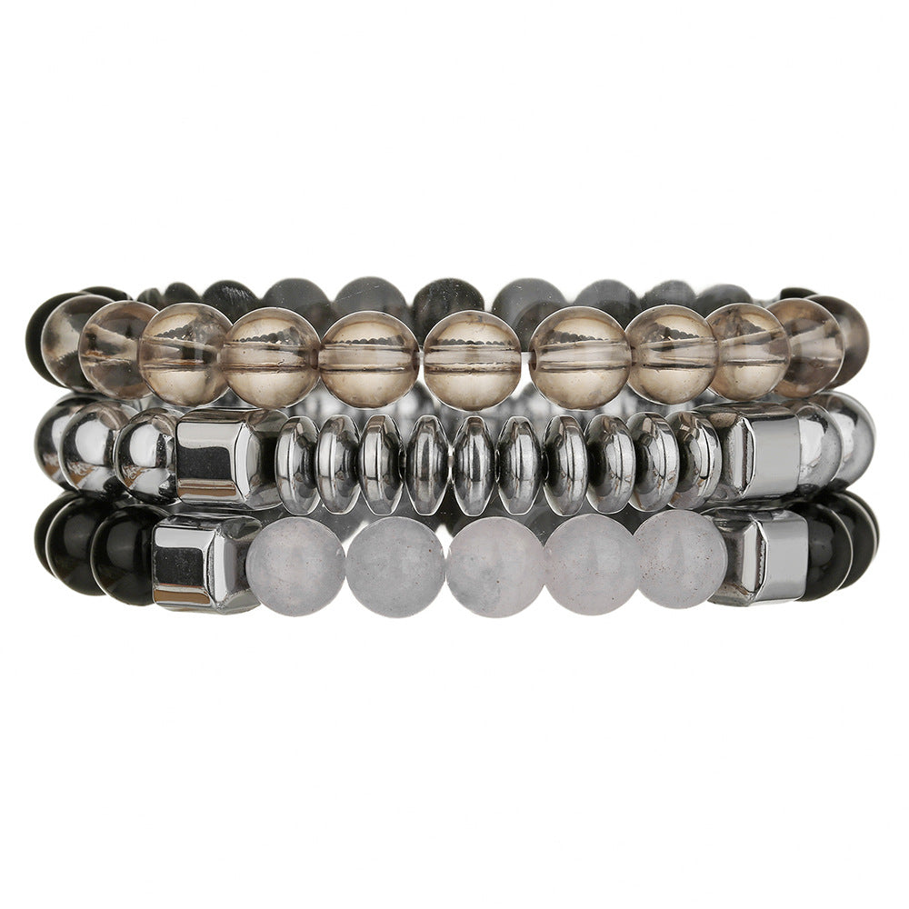 Minimalist Handmade Geometric Round Hematite Beaded Bracelet for Men and Women