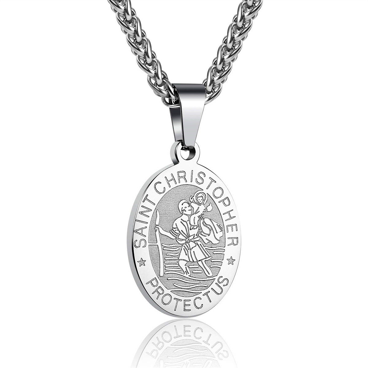 Minimalist Geometric Stainless Steel Saint Christopher Pendant Necklace with Plated Titanium Steel Charm for Women