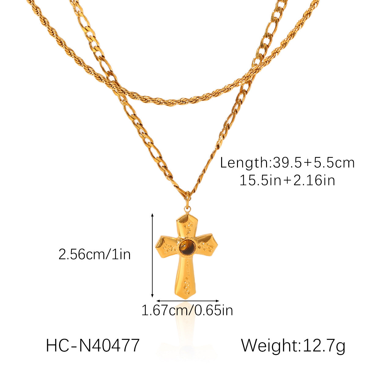 Trendy Geometric Cross Pendant Necklace 18K Gold Plated Stainless Steel Box Chain Rhinestone Inlay Women Jewelry