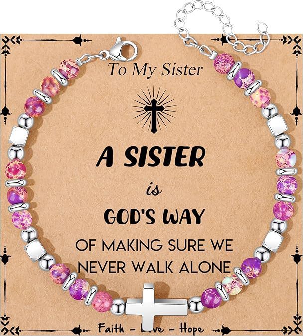 Sweet Geometric Cross Stainless Steel Bracelet with 4mm Amethyst and Amazonite Beads Unisex