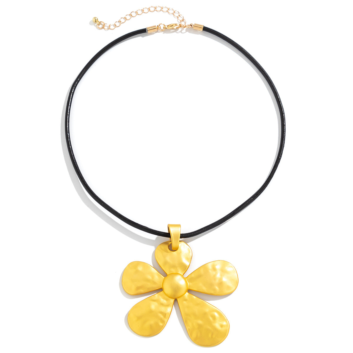 Collana con pendente floreale minimalista in lega con finitura placcata, design a fiore grande a cinque petali su catena O per donne