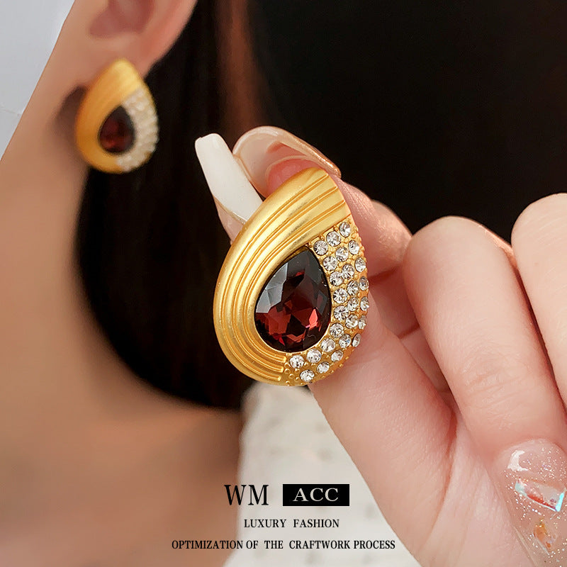 Pendientes de aleación con forma de gota geométrica de estilo vintage, incrustaciones de pedrería y baño de oro para mujer