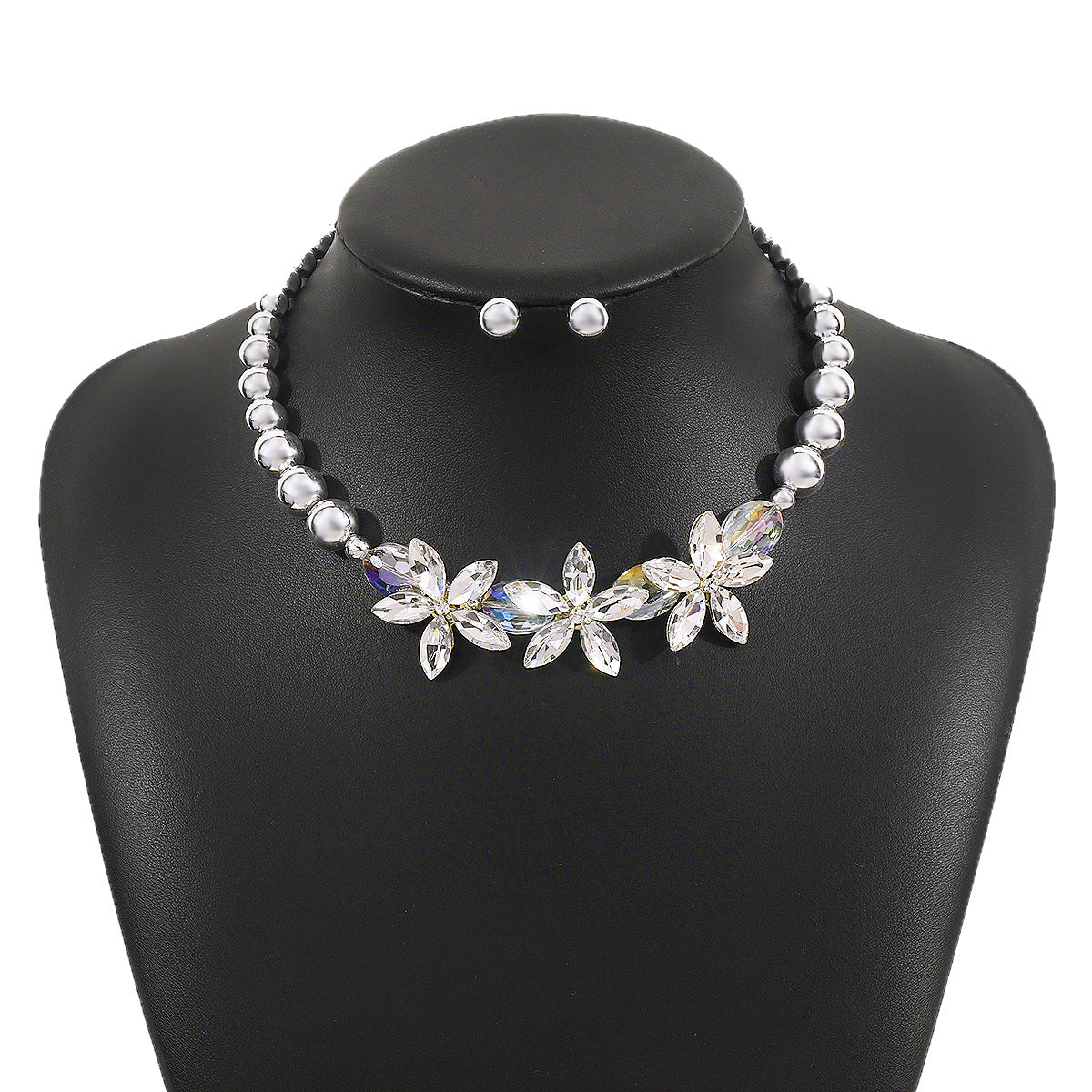 Elegant Camellia-Shaped Choker Jewelry Set with Rhinestone Inlay and Enamel Finish for Women