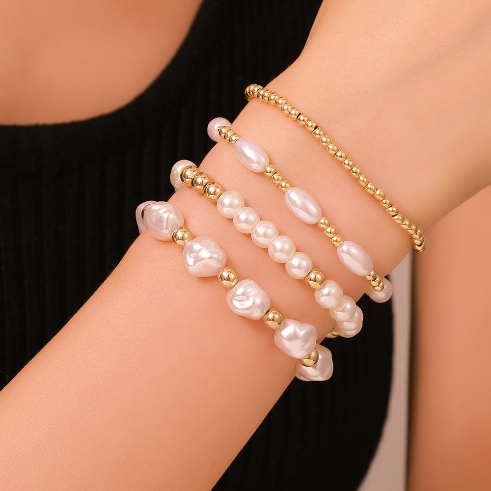 Streetwear Geometric Round Pearl Resin Bracelet Set Handmade