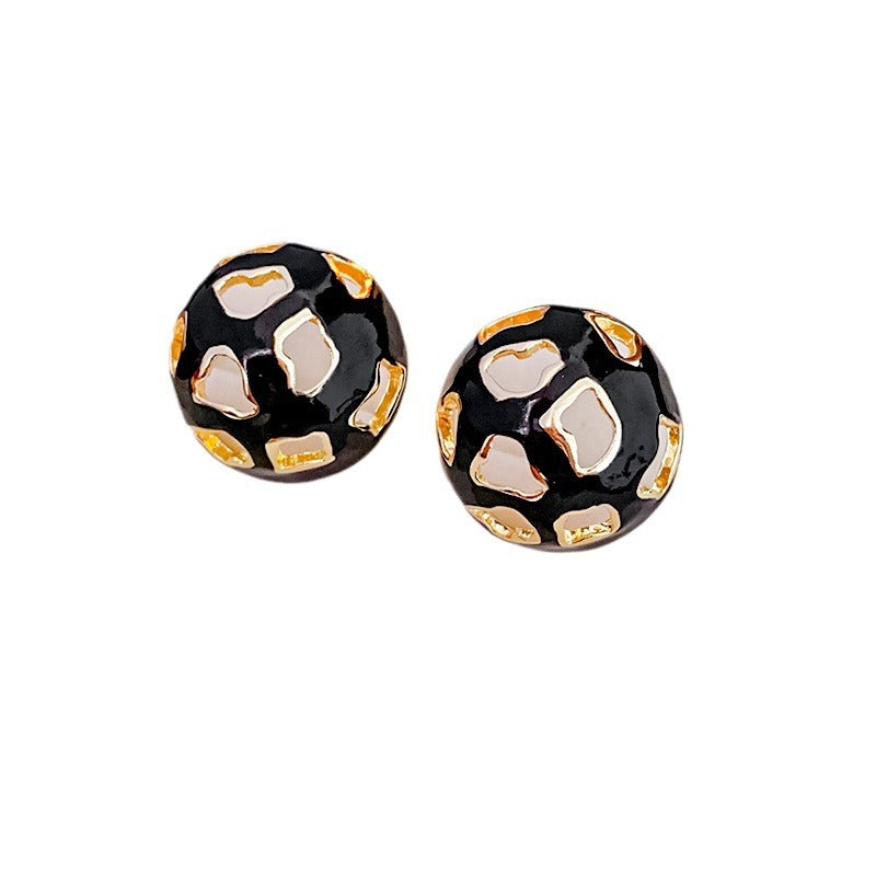 Pendientes redondos geométricos estilo vintage con acabado esmaltado en cobre y postes de plata de ley 925 para mujer