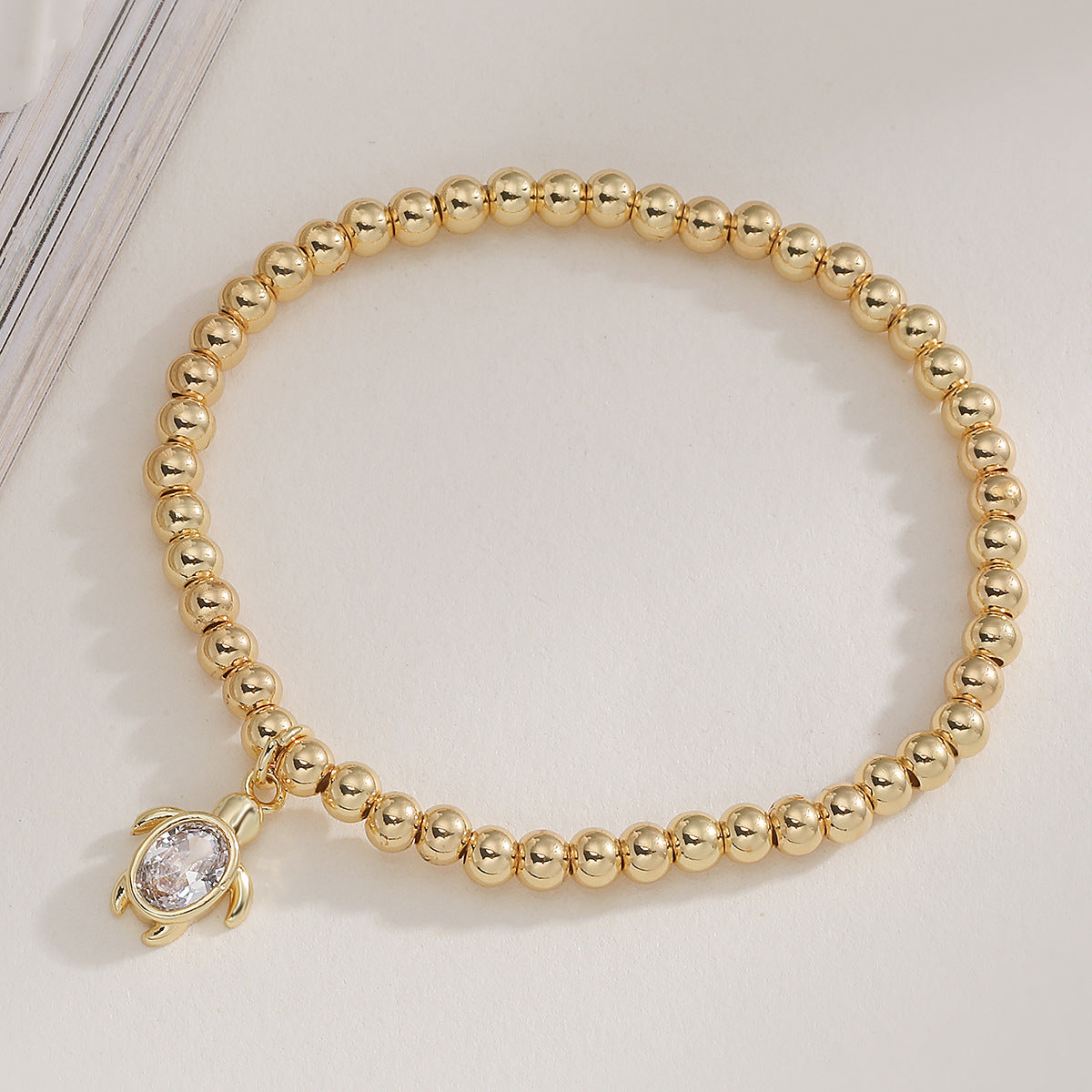 Minimalist Sweet Geometric Brass Gold Plated Cubic Zirconia Turtle Pendant Bracelet for Women